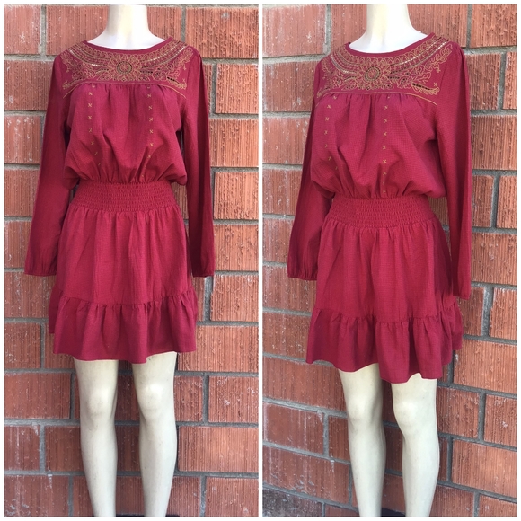 CURRENT AIR Burgundy Embroidered Blouson Dress - Picture 6 of 8